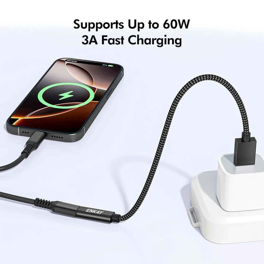 ENKAY ENK-AT136 15cm 10Gbps 60W USB 3.2 Type-C Female to USB-A Male Adapter Cable - Black - 3