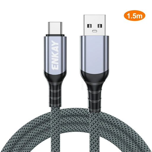 ENKAY 1.5m USB 3.2 Gen2 USB-A to USB-C Cable 60W Fast Charging 10Gbps High Speed Data Cable - Grey - 1
