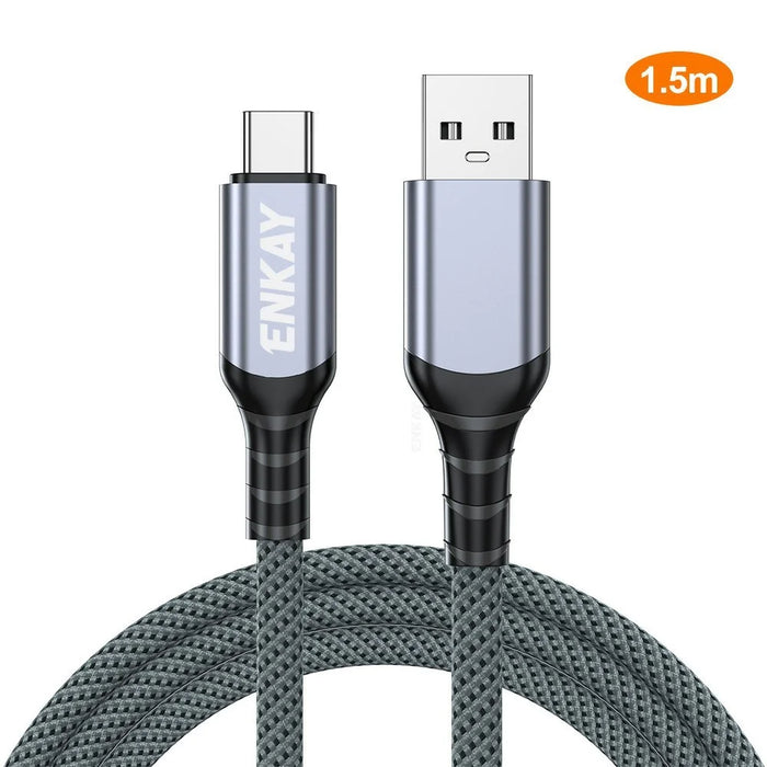 ENKAY 1.5m USB 3.2 Gen2 USB-A to USB-C Cable 60W Fast Charging 10Gbps High Speed Data Cable - Grey - 1