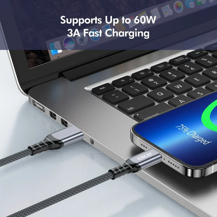 ENKAY 1.5m USB 3.2 Gen2 USB-A to USB-C Cable 60W Fast Charging 10Gbps High Speed Data Cable - Grey - 3