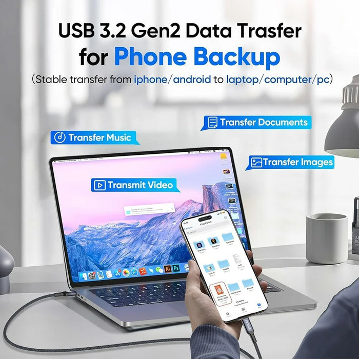 ENKAY 1.5m USB 3.2 Gen2 USB-A to USB-C Cable 60W Fast Charging 10Gbps High Speed Data Cable - Grey - 4