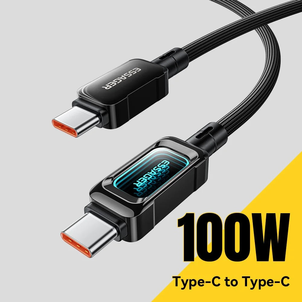 ESSAGER ES-X87 1m Type-C to Type-C Cable 100W Fast Charging Braided Data Cable - Black - 2