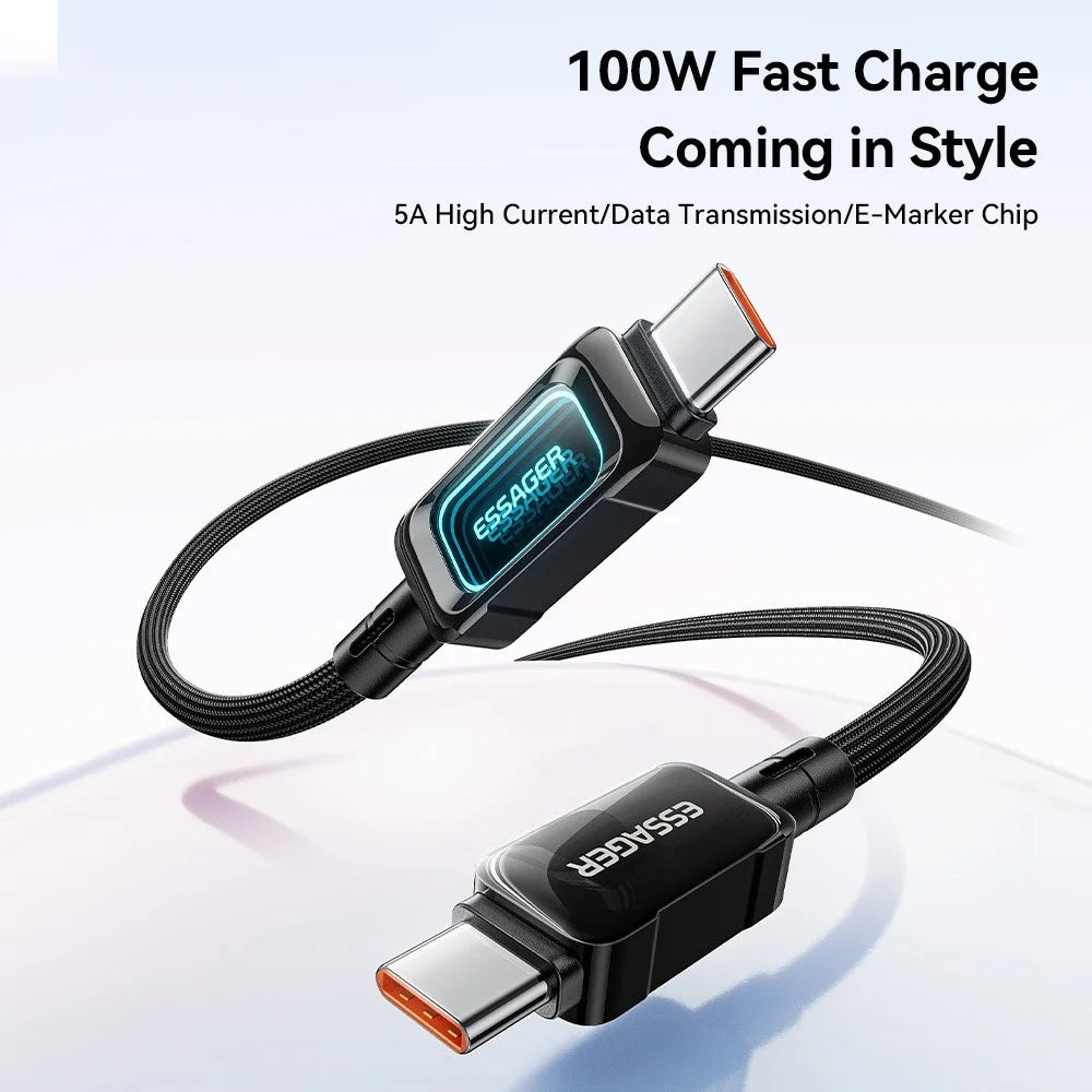 ESSAGER ES-X87 1m Type-C to Type-C Cable 100W Fast Charging Braided Data Cable - Black - 4