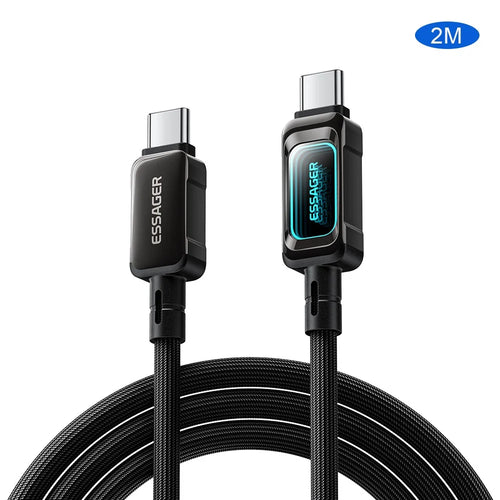 ESSAGER ES-X87 2m Type-C to Type-C Cable 100W Fast Charging Braided Data Cable - Black - 1
