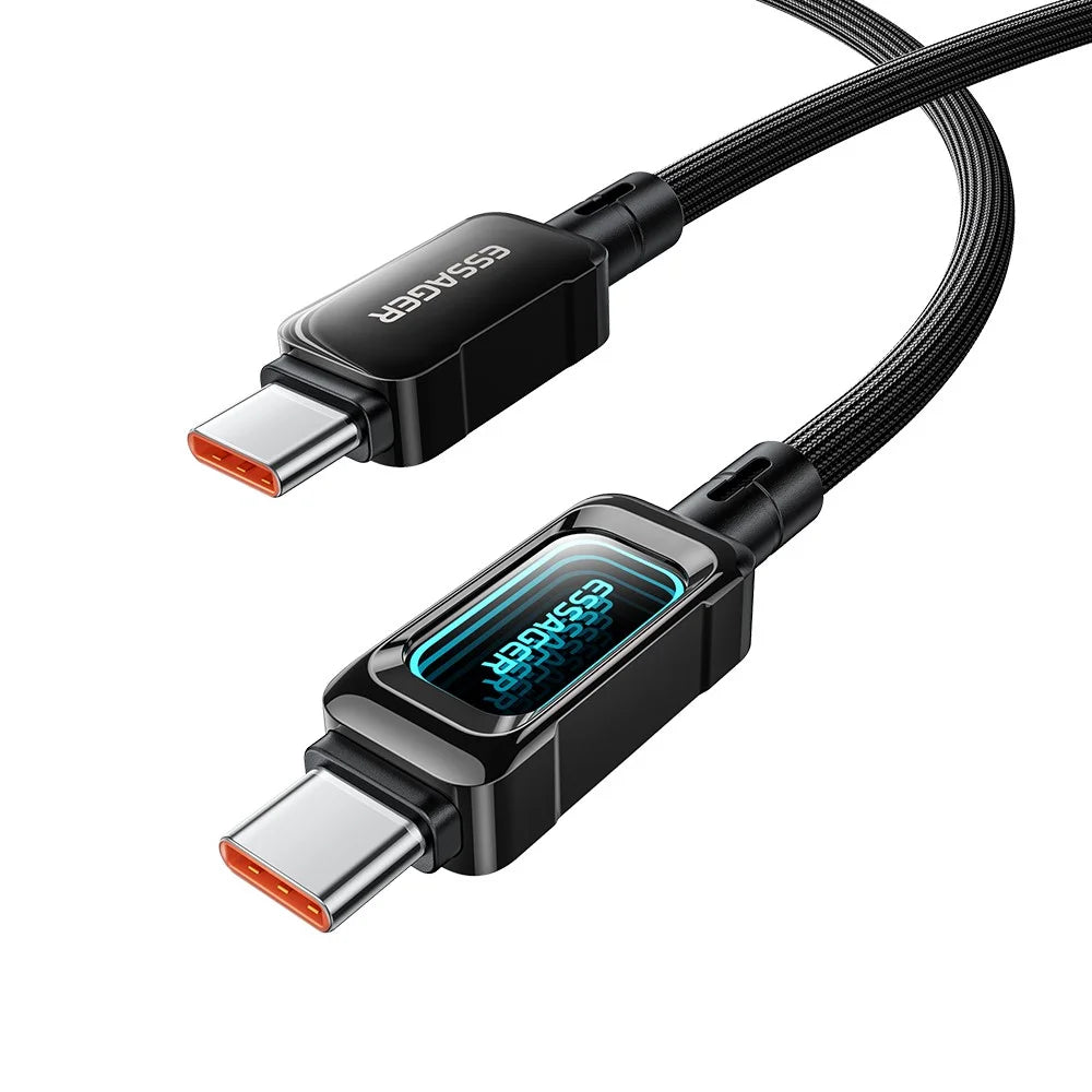 ESSAGER ES-X87 2m Type-C to Type-C Cable 100W Fast Charging Braided Data Cable - Black - 2