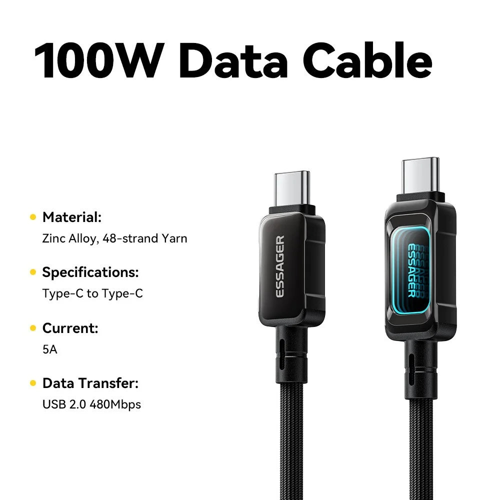 ESSAGER ES-X87 2m Type-C to Type-C Cable 100W Fast Charging Braided Data Cable - Black - 4