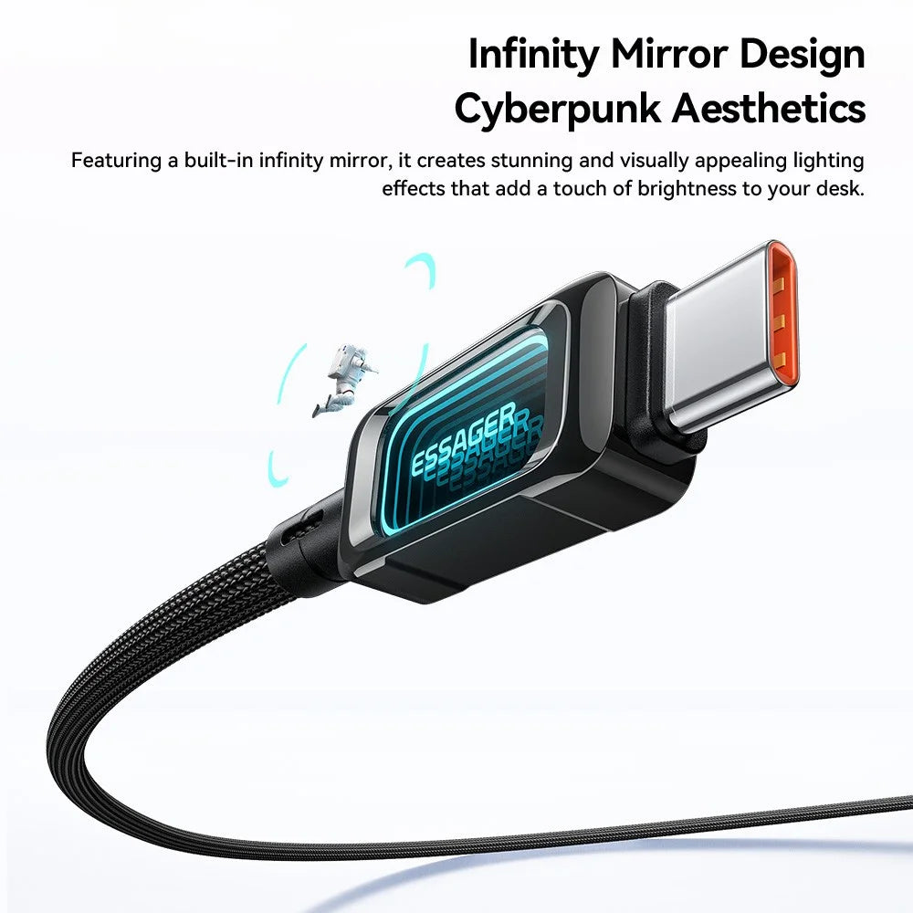 ESSAGER ES-X87 2m Type-C to Type-C Cable 100W Fast Charging Braided Data Cable - Black - 6