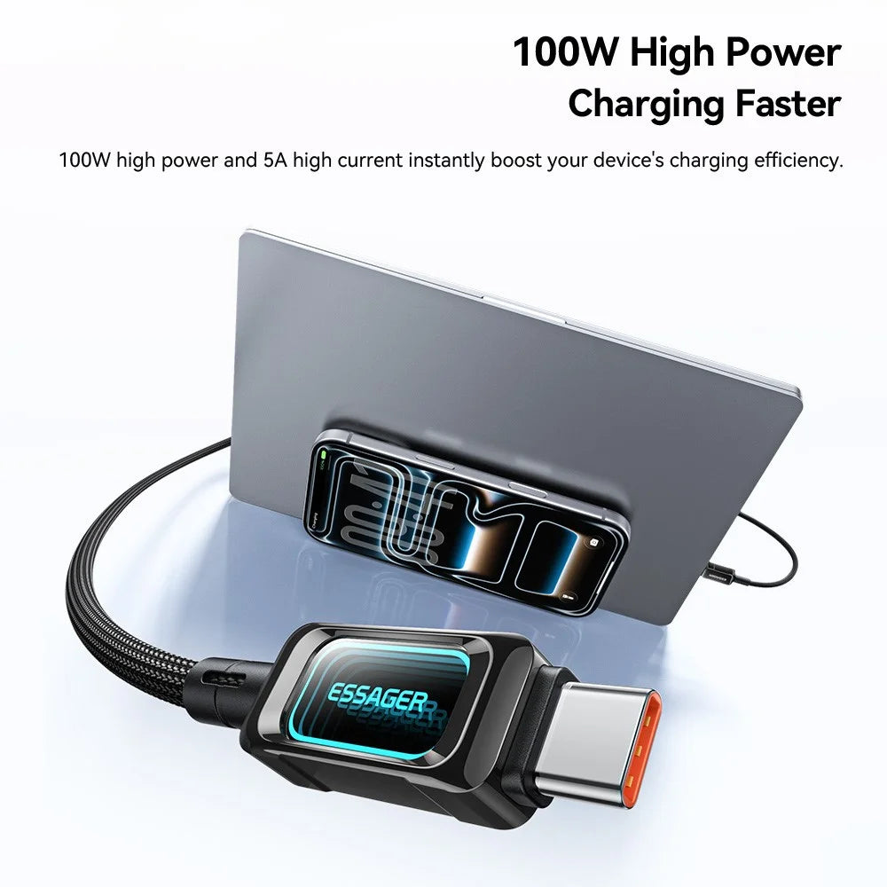 ESSAGER ES-X87 2m Type-C to Type-C Cable 100W Fast Charging Braided Data Cable - Black - 7