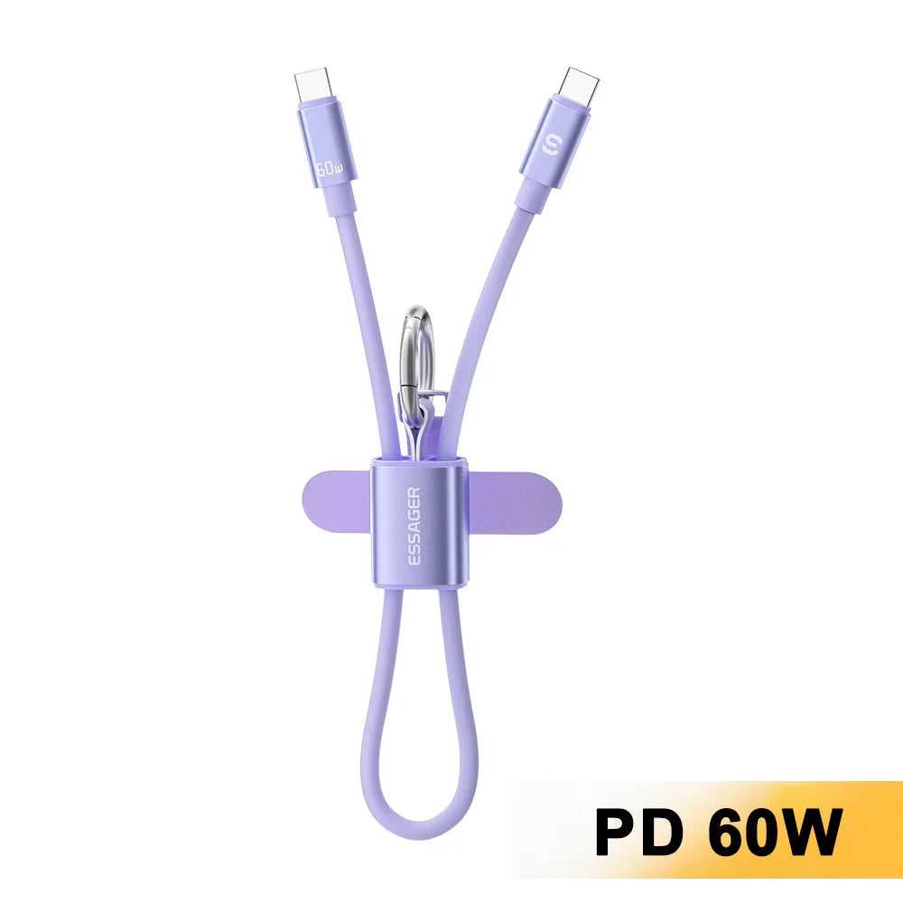 ESSAGER ES-X83 Type-C to Type-C 60W Lanyard Cable 2 in 1 Portable Charging Data Cable for Phone - Purple - 1
