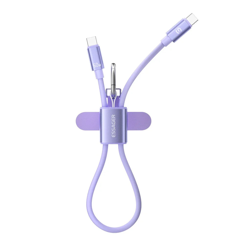 ESSAGER ES-X83 Type-C to Type-C 60W Lanyard Cable 2 in 1 Portable Charging Data Cable for Phone - Purple - 3