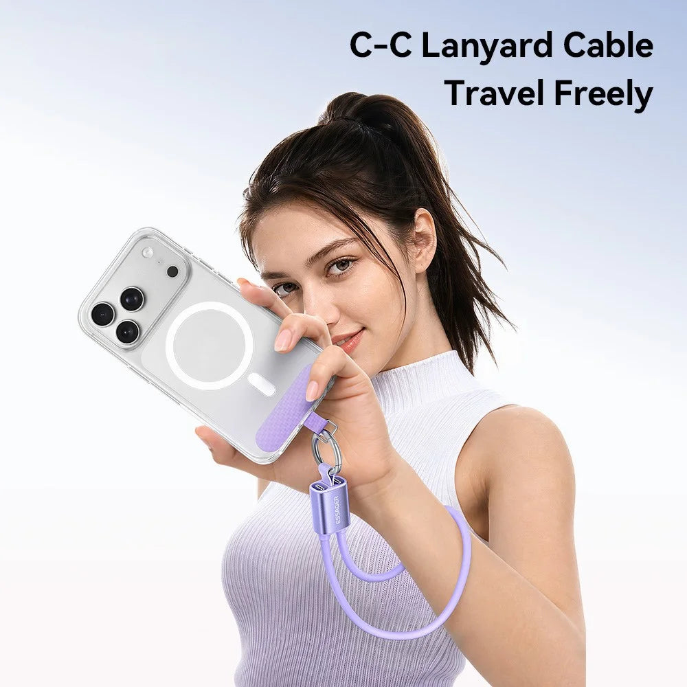 ESSAGER ES-X83 Type-C to Type-C 60W Lanyard Cable 2 in 1 Portable Charging Data Cable for Phone - Purple - 5