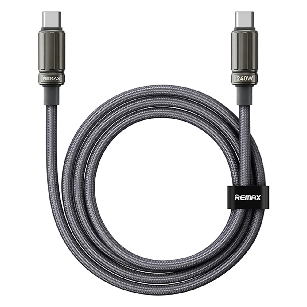 REMAX CB59 Armor 1.2m 240W Zinc Alloy Braided USB-C to USB-C Cable for MacBook Laptop Tablet - Black - 1
