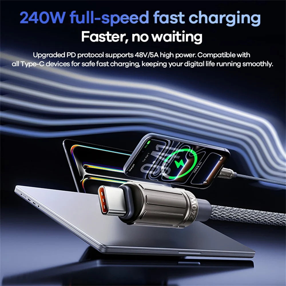 REMAX CB59 Armor 1.2m 240W Zinc Alloy Braided USB-C to USB-C Cable for MacBook Laptop Tablet - Black - 3