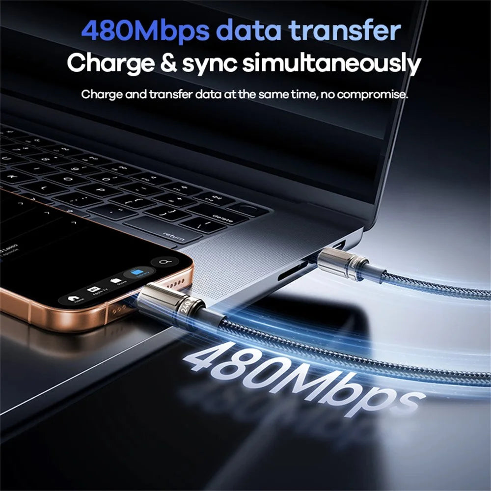REMAX CB59 Armor 1.2m 240W Zinc Alloy Braided USB-C to USB-C Cable for MacBook Laptop Tablet - Black - 5