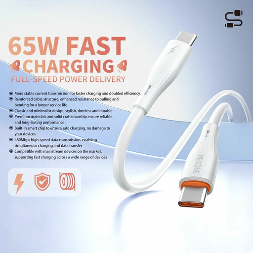 WEKOME WDC-C35 3m Type-C to Type-C Cable 65W PD Fast Charging 480Mbps Data Transfer Cord - White - 2