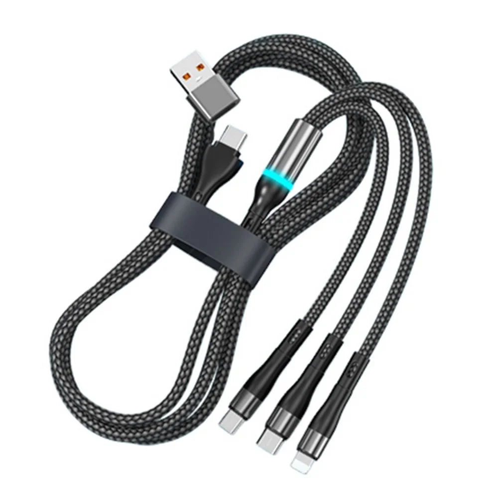 B6 1.2m USB-A / Type-C to iP  /  Type-C  /  Micro 100W Fast Charging Nylon Braided Cable for iPhone / Huawei / Xiaomi - Black - 1