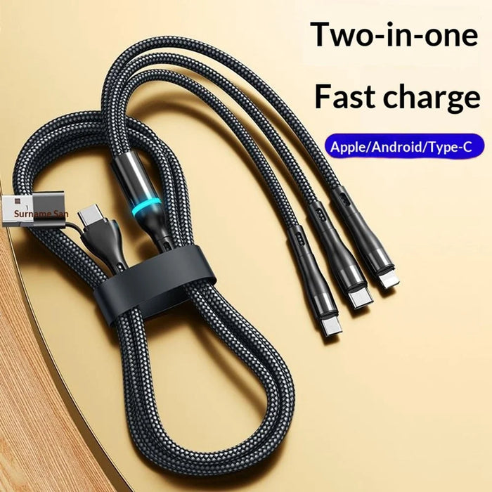 B6 1.2m USB-A / Type-C to iP  /  Type-C  /  Micro 100W Fast Charging Nylon Braided Cable for iPhone / Huawei / Xiaomi - Black - 3