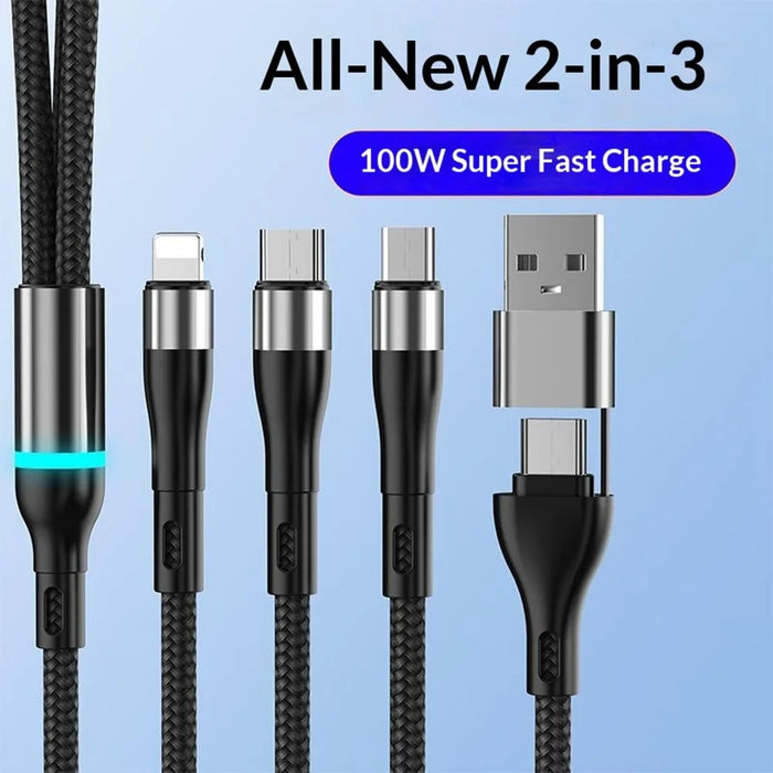 B6 1.2m USB-A / Type-C to iP  /  Type-C  /  Micro 100W Fast Charging Nylon Braided Cable for iPhone / Huawei / Xiaomi - Black - 4