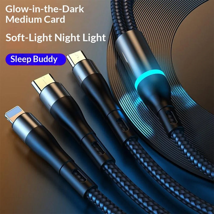 B6 1.2m USB-A / Type-C to iP  /  Type-C  /  Micro 100W Fast Charging Nylon Braided Cable for iPhone / Huawei / Xiaomi - Black - 5