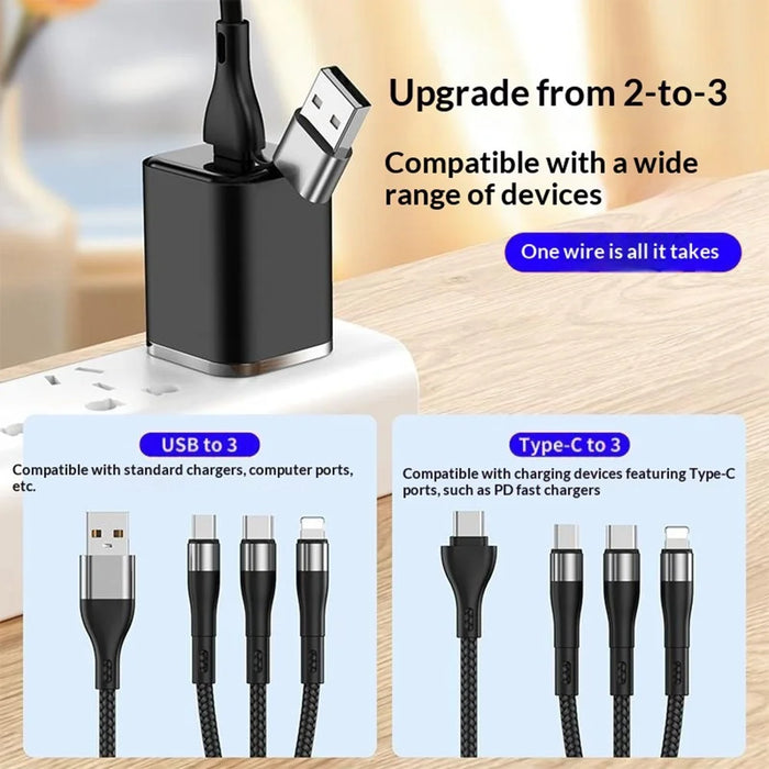 B6 1.2m USB-A / Type-C to iP  /  Type-C  /  Micro 100W Fast Charging Nylon Braided Cable for iPhone / Huawei / Xiaomi - Black - 6