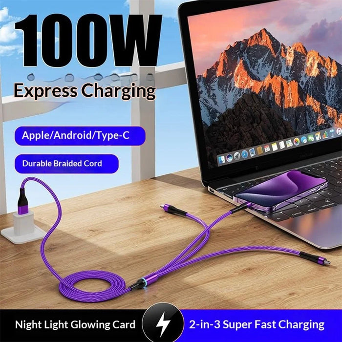 B6 1.2m USB-A / Type-C to iP  /  Type-C  /  Micro 100W Fast Charging Nylon Braided Cable for iPhone / Huawei / Xiaomi - Black - 7