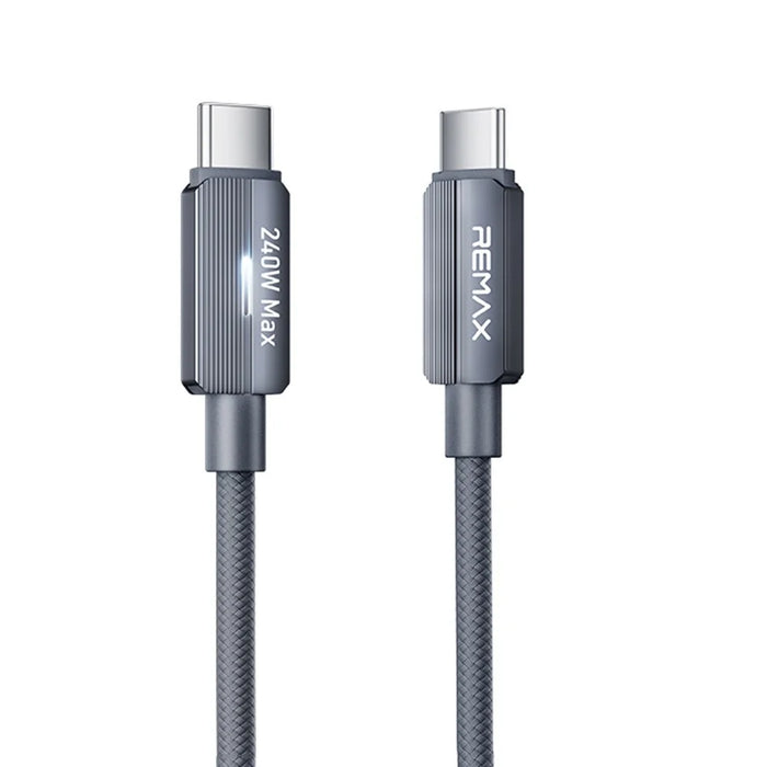 REMAX CB58 1.2m USB-C to USB-C Cable 240W PD Braided Data Cable with Smart LED Indicator - Grey - 1