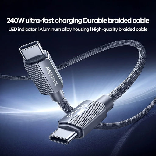REMAX CB58 1.2m USB-C to USB-C Cable 240W PD Braided Data Cable with Smart LED Indicator - Grey - 2