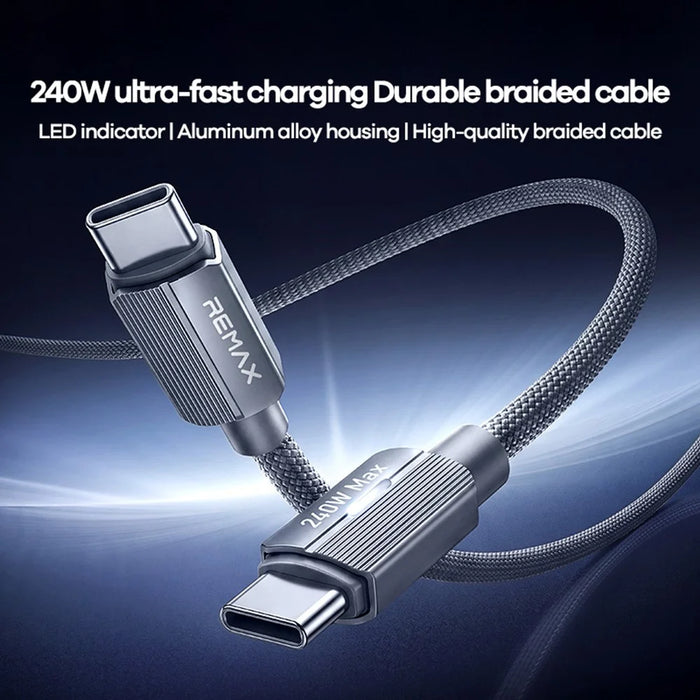 REMAX CB58 1.2m USB-C to USB-C Cable 240W PD Braided Data Cable with Smart LED Indicator - Grey - 2