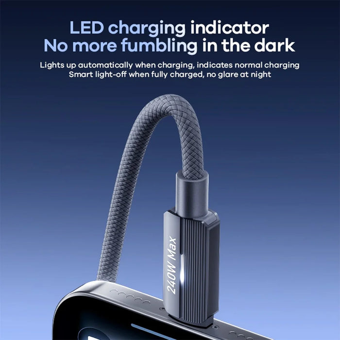 REMAX CB58 1.2m USB-C to USB-C Cable 240W PD Braided Data Cable with Smart LED Indicator - Grey - 4