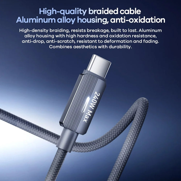 REMAX CB58 1.2m USB-C to USB-C Cable 240W PD Braided Data Cable with Smart LED Indicator - Grey - 5