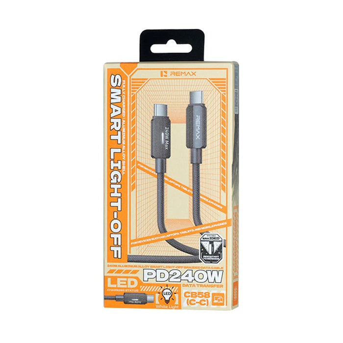 REMAX CB58 1.2m USB-C to USB-C Cable 240W PD Braided Data Cable with Smart LED Indicator - Grey - 6