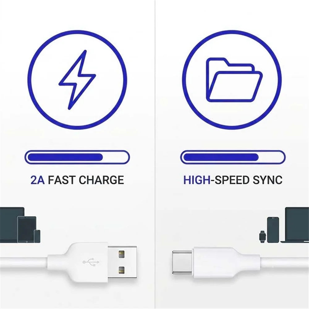 D-POWER 6002 1m USB-A to USB-C Data Cable 2A Charging Wire for Smartphone Tablet - White - 6