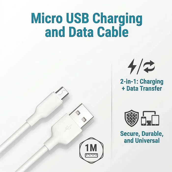 D-POWER 6001 1m USB-A to Micro USB 2A Charging TPE Data Cable for Mobile Phone - White - 2