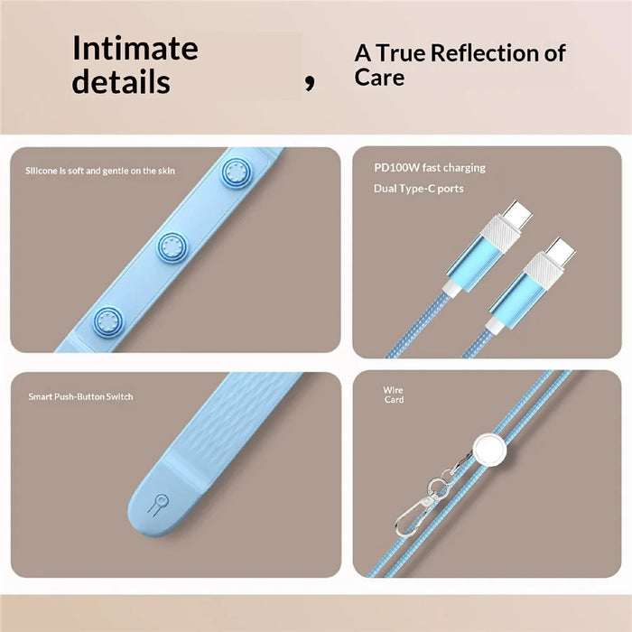 1.45m 3-Mode Massage Type-C to Type-C Cable Neck Hanging PD 100W Fast Charging Cable - Blue - 3