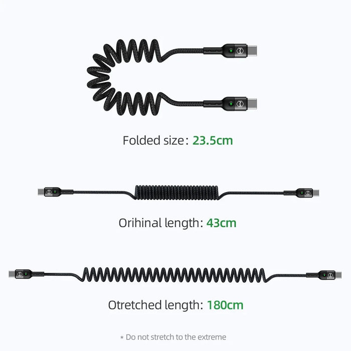 MCDODO for iPhone 15 Series Spring Coiled Type-C to Type-C Data Cable Power Delivery PD Fast Charger Cable - 5