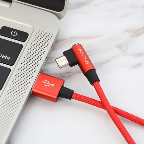 AMORUS Micro USB Right Angle Head Data Cable 2A Fast Charging Nylon Braided Wire - Red - 1