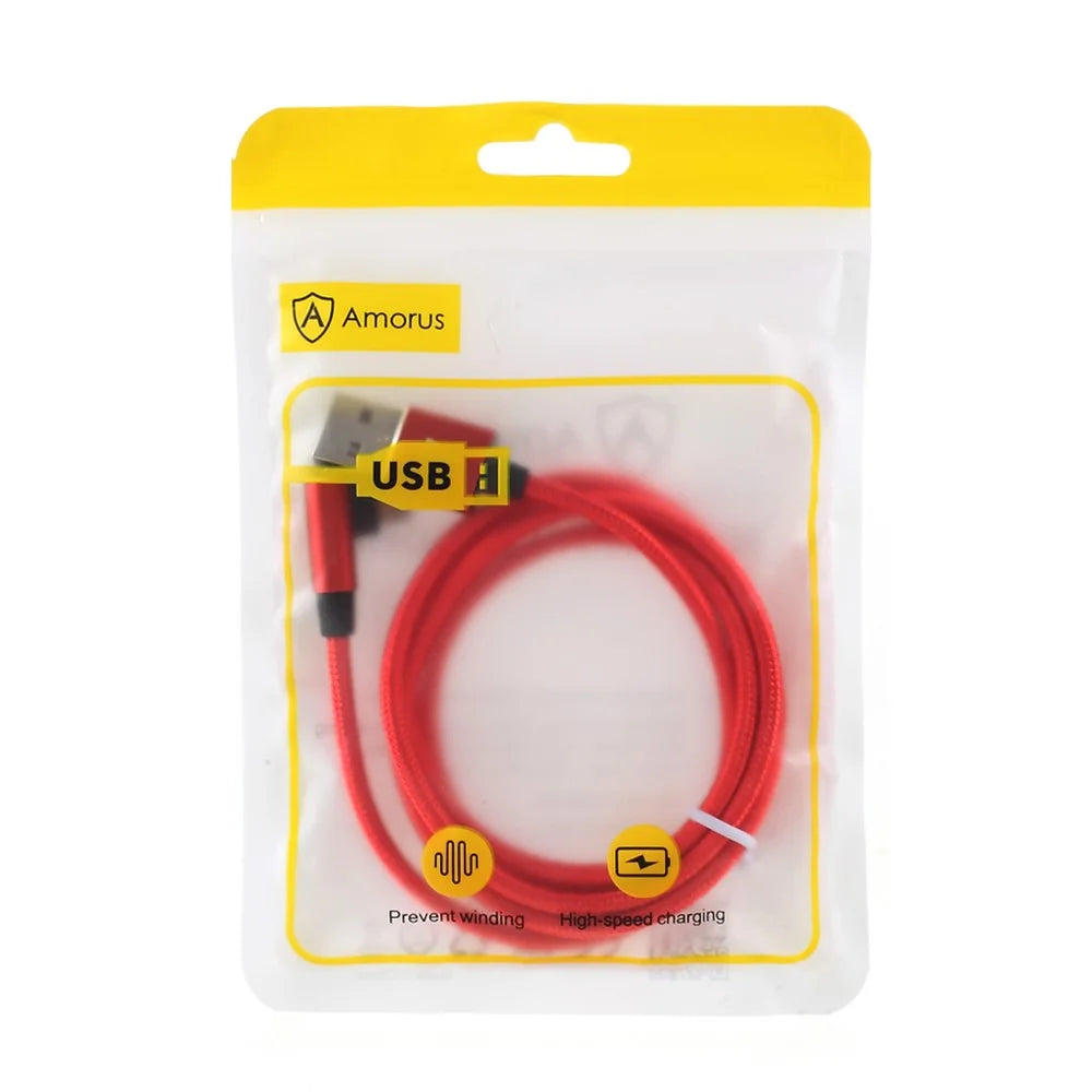 AMORUS Micro USB Right Angle Head Data Cable 2A Fast Charging Nylon Braided Wire - Red - 6