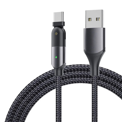 ZFXCT-WY0G Winding Series for iPhone 15 Series 3A USB to Type-C 180° Rotating Elbow Charging Data Cable, 1.2M - Black - 1