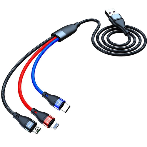 5A 3 in 1 USB to Micro USB/Type C/Lightning Cable Fast Charging Cord for iPhone Huawei Samsung - 1