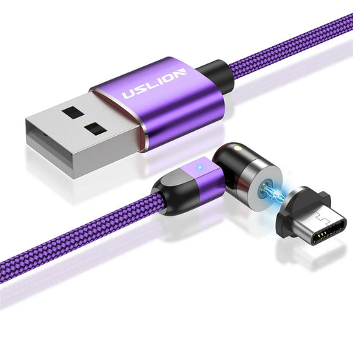 USLION 1M 2.4A USB to Type C 540 Degree Roating Magnetic Charging Cable - Purple - 1
