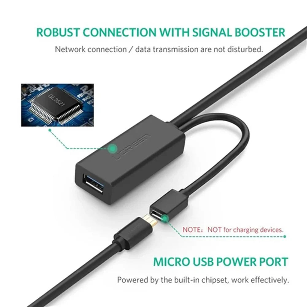 UGREEN 5m USB 3.0 Extension Cable USB Male to Female Repeater Cord Signal Booster Extender Cable - 3