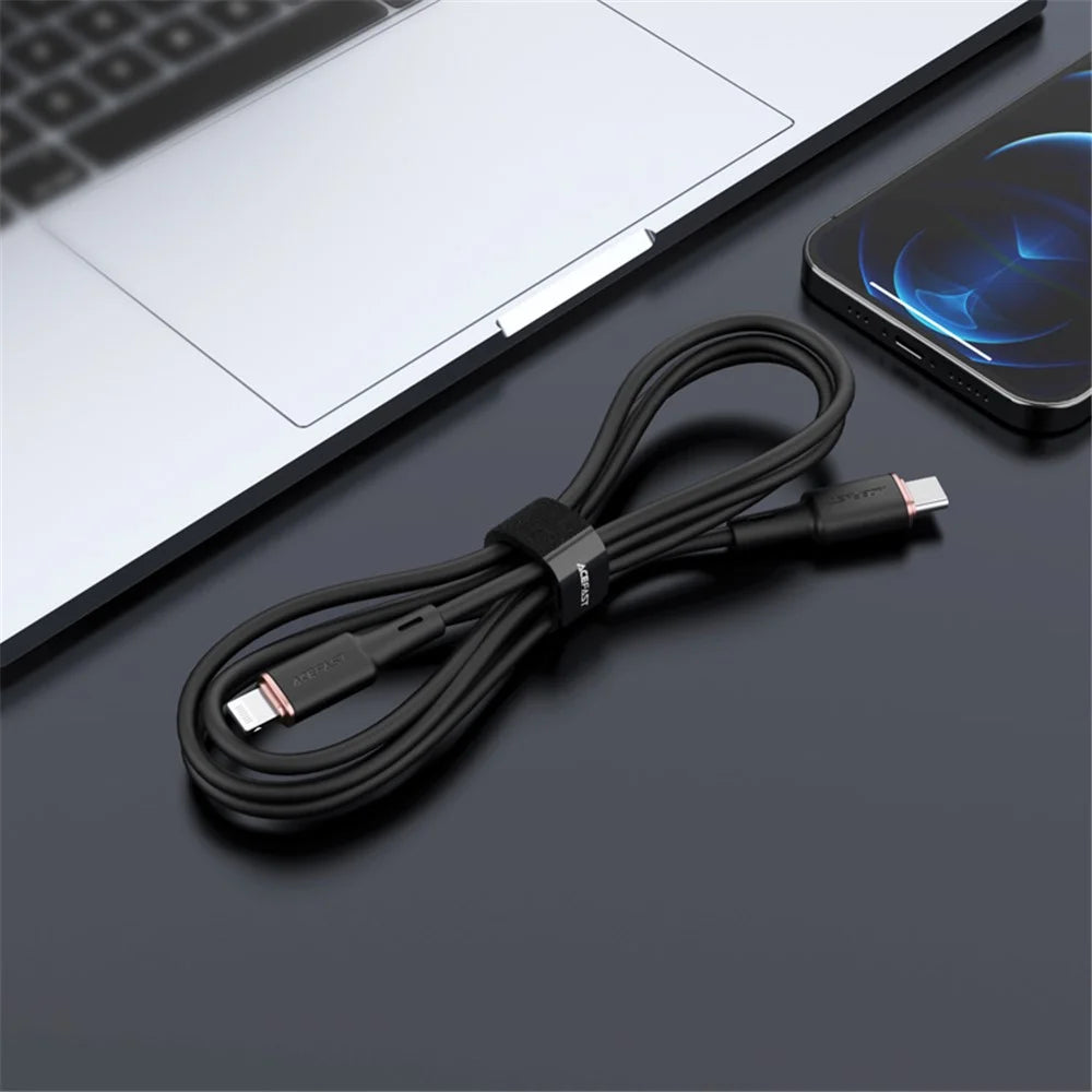 ACEFAST C2-01 MFI for iPhone 15 Series USB-C to Lightning Zinc Alloy Silicone Charging Data Cable - Black - 4