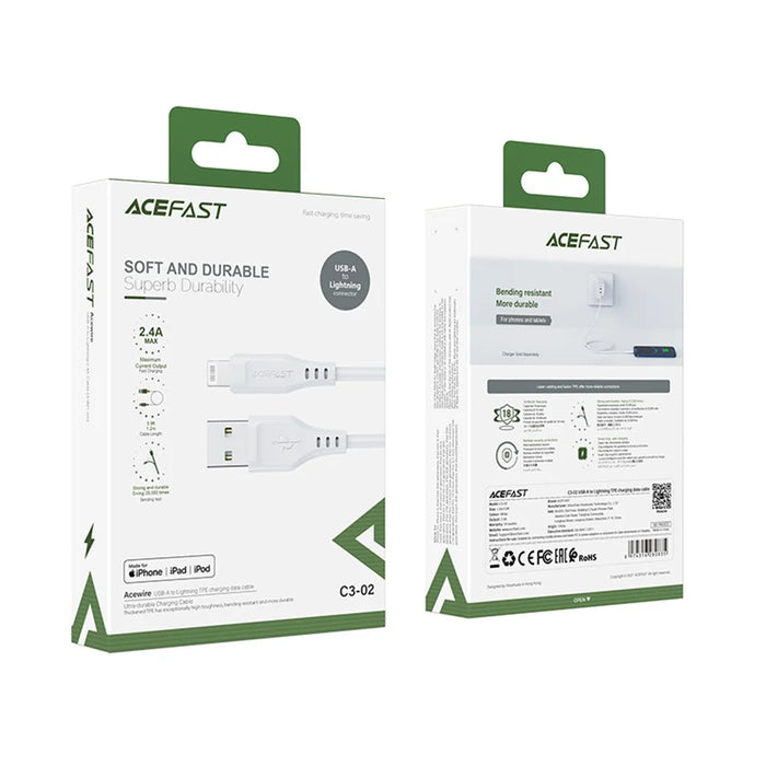 ACEFAST C3-02 MFI Certified USB-A to Lightning TPE Charging Data Cable 1.2m - White - 7