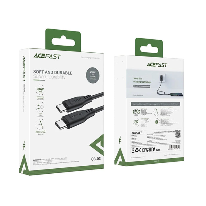 ACEFAST C3-03 for iPhone 15 Series 60W High Power USB-C to USB-C TPE Charging Data Cable 1.2m - Black - 6
