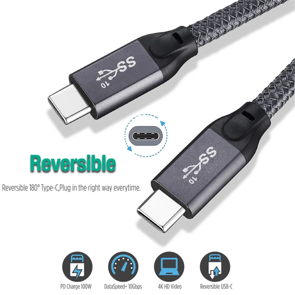 2m USB-C Male to USB-C Male PD 100W 5A/20V Fast Charging Cord 4K 20Gbps Audio Video Transmission Cable for Macbook Pro - 2