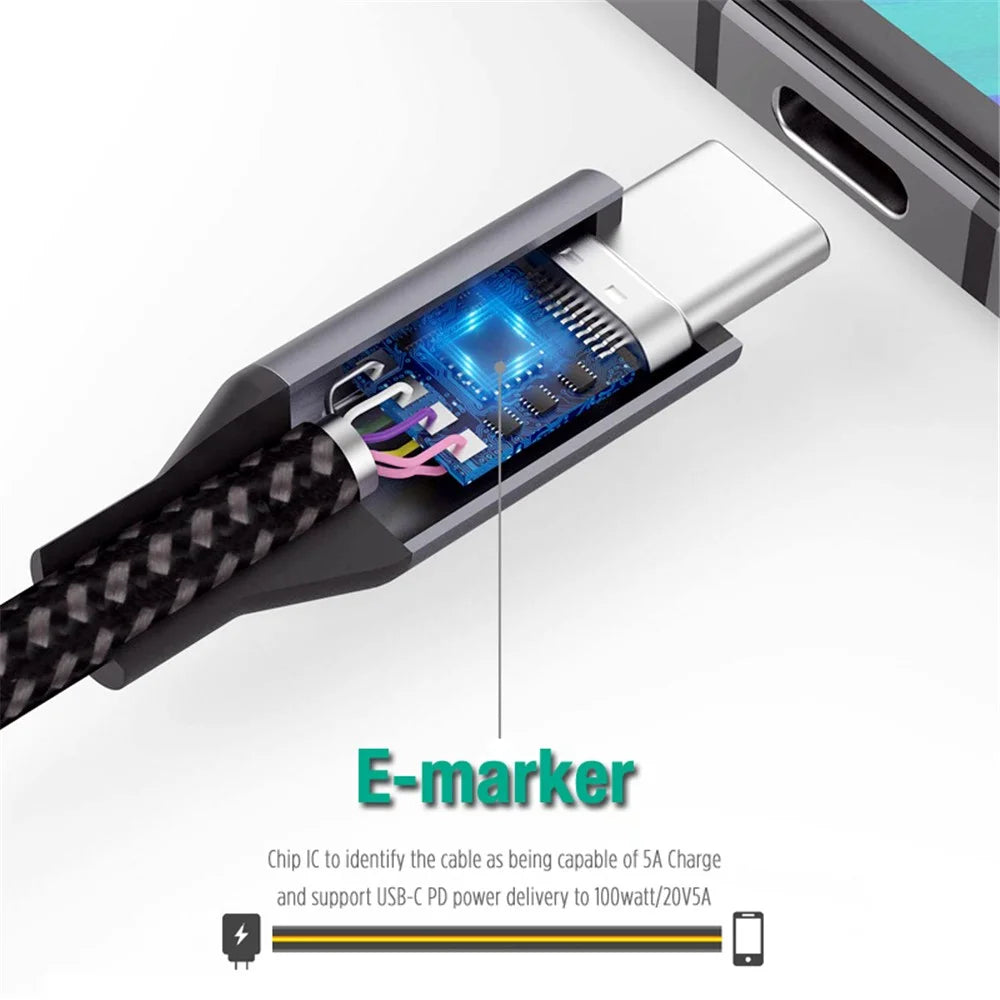 2m USB-C Male to USB-C Male PD 100W 5A/20V Fast Charging Cord 4K 20Gbps Audio Video Transmission Cable for Macbook Pro - 3