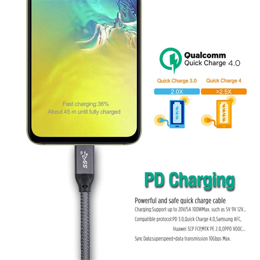 2m USB-C Male to USB-C Male PD 100W 5A/20V Fast Charging Cord 4K 20Gbps Audio Video Transmission Cable for Macbook Pro - 4