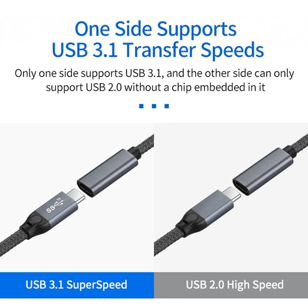 Portable USB-C Female to USB-A 3.0 Male Adapter Cable (Aluminum Alloy Plug + Braided Cable) - Black - 2