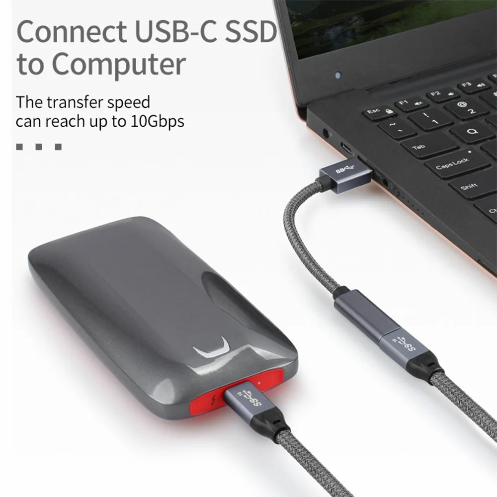 Portable USB-C Female to USB-A 3.0 Male Adapter Cable (Aluminum Alloy Plug + Braided Cable) - Black - 5