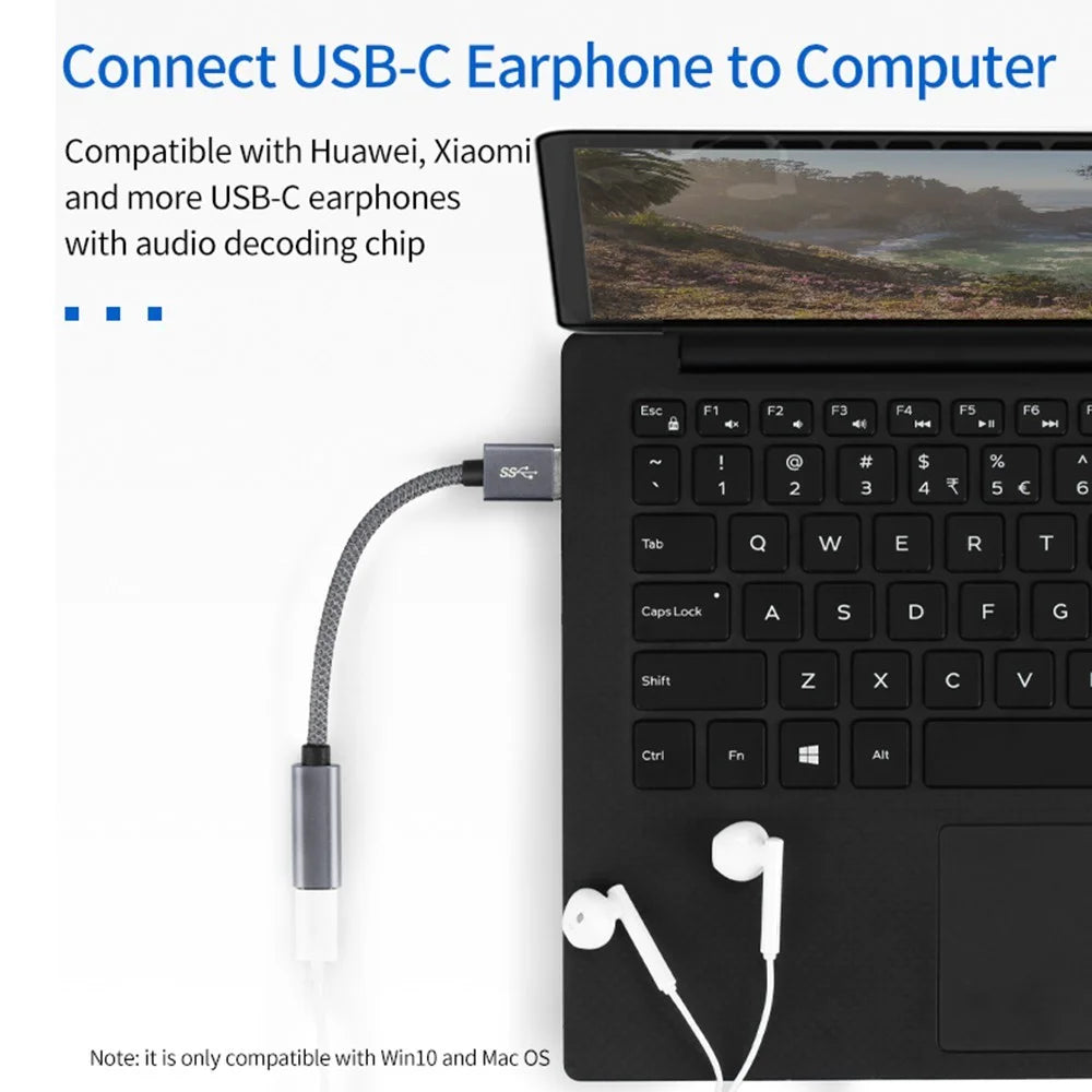 Portable USB-C Female to USB-A 3.0 Male Adapter Cable (Aluminum Alloy Plug + Braided Cable) - Black - 6